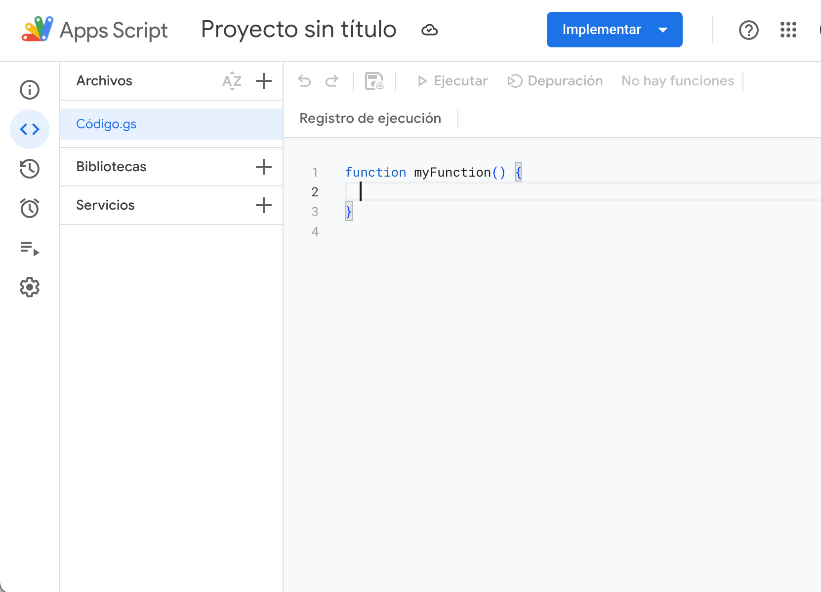Vista de Apps Scripts