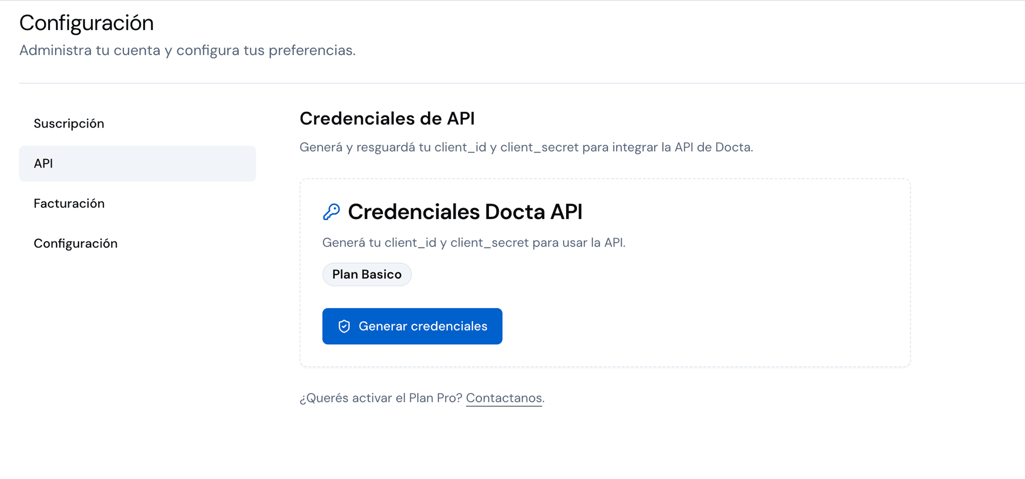 Panel de credenciales de usuario